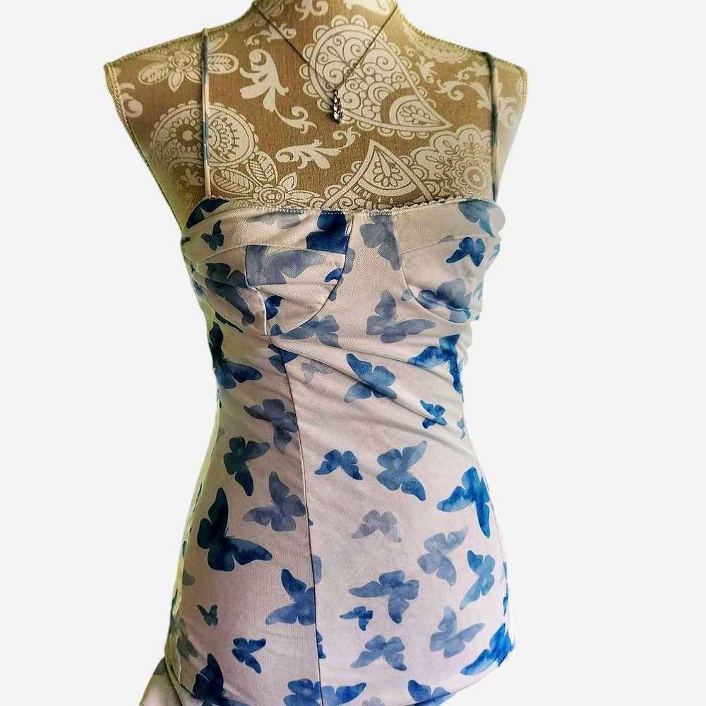 Blue Butterfly Print Women's Mini Dress